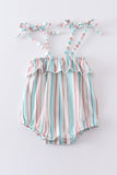 Candy Stripes Teal & Pink Bubble Romper - Blue Marc