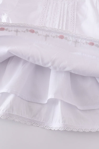 Cherry Blossom Baby Girl Set – Embroidered White Dress with Bloomers - Blue Marc