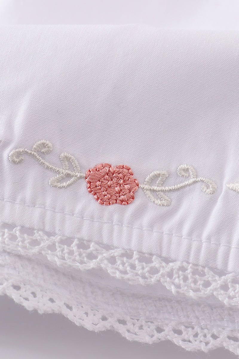 Cherry Blossom Baby Girl Set – Embroidered White Dress with Bloomers - Blue Marc