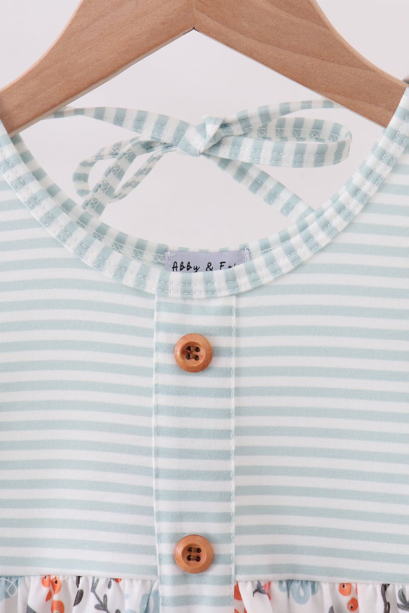 Chic Striped Floral Long Sleeve Dress for Girls – Ruffle Hem Fall Outfit - Blue Marc