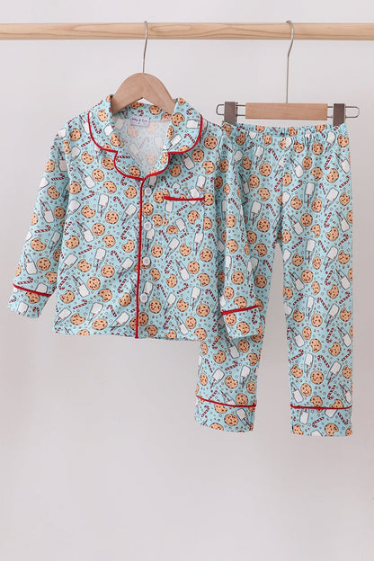 Cozy Cookie & Milk Boys Holiday Pajama Set - Blue Marc