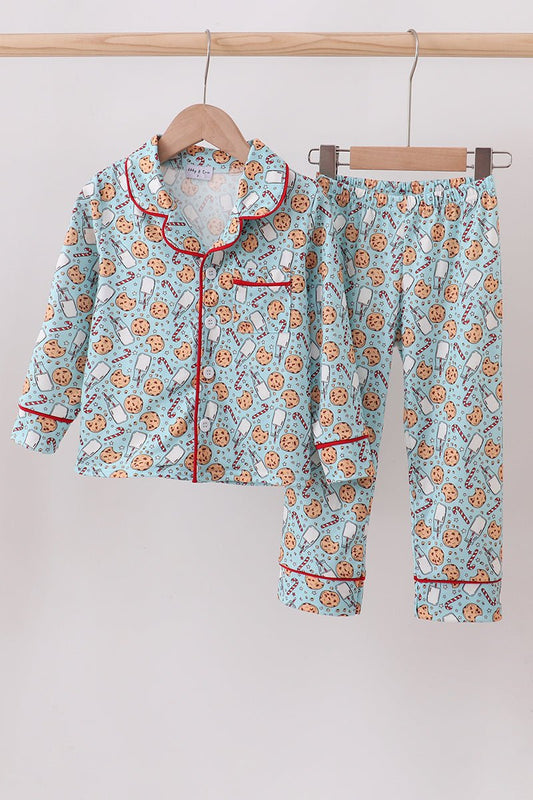 Cozy Cookie & Milk Boys Holiday Pajama Set - Blue Marc