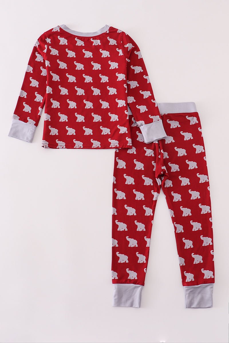 Cozy Red Elephant Pajama Set – Boys’ Long Sleeve Sleepwear - Blue Marc