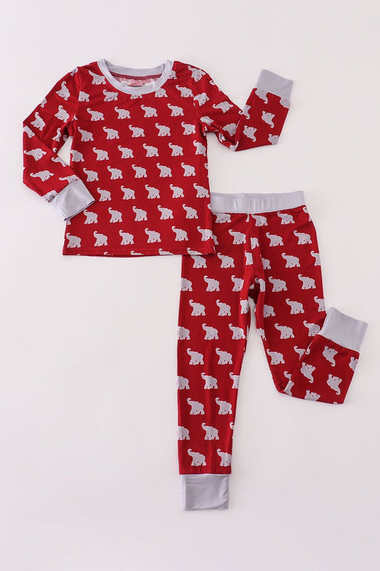 Cozy Red Elephant Pajama Set – Boys’ Long Sleeve Sleepwear - Blue Marc
