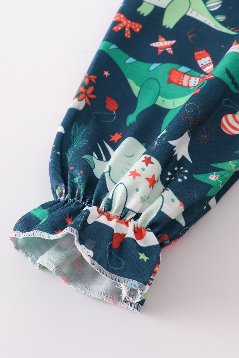Dino Dreams: Girls Holiday Gown with Festive Flair! - Blue Marc