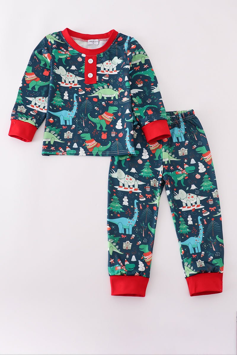 🦕 Dino Dreams Start Here – Cozy Boys PJ Set That Sparks Imagination! - Blue Marc