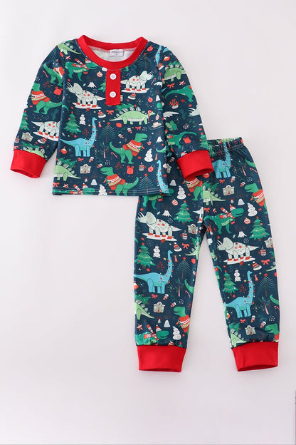 🦕 Dino Dreams Start Here – Cozy Boys PJ Set That Sparks Imagination! - Blue Marc