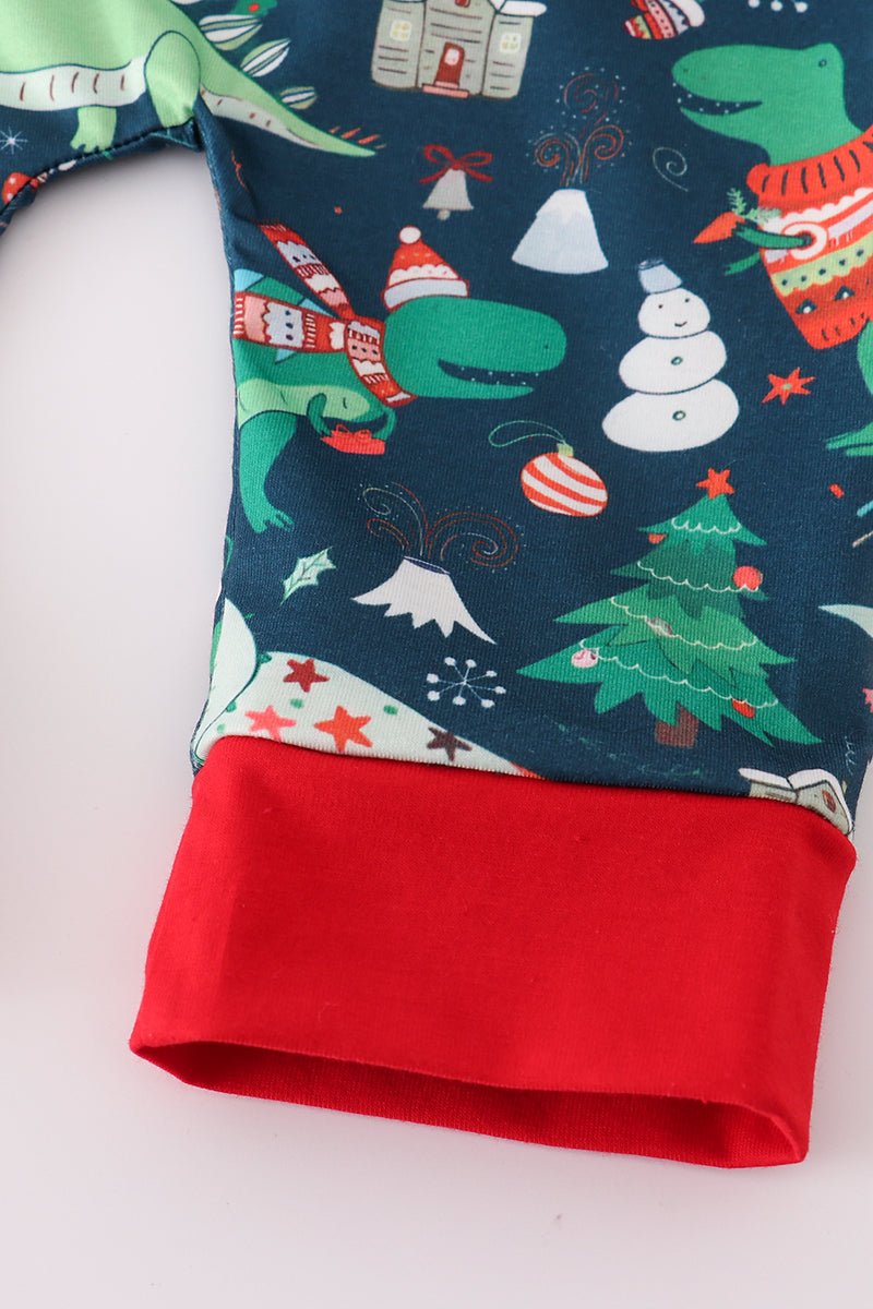 Dino Dreams Zip - Up Jumpsuit – Baby Boy Holiday Pajamas with Rawr - some Charm! - Blue Marc