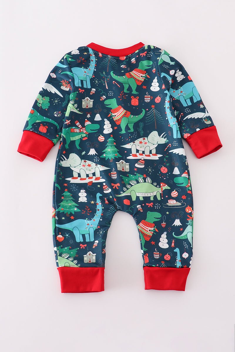 Dino Dreams Zip - Up Jumpsuit – Baby Boy Holiday Pajamas with Rawr - some Charm! - Blue Marc
