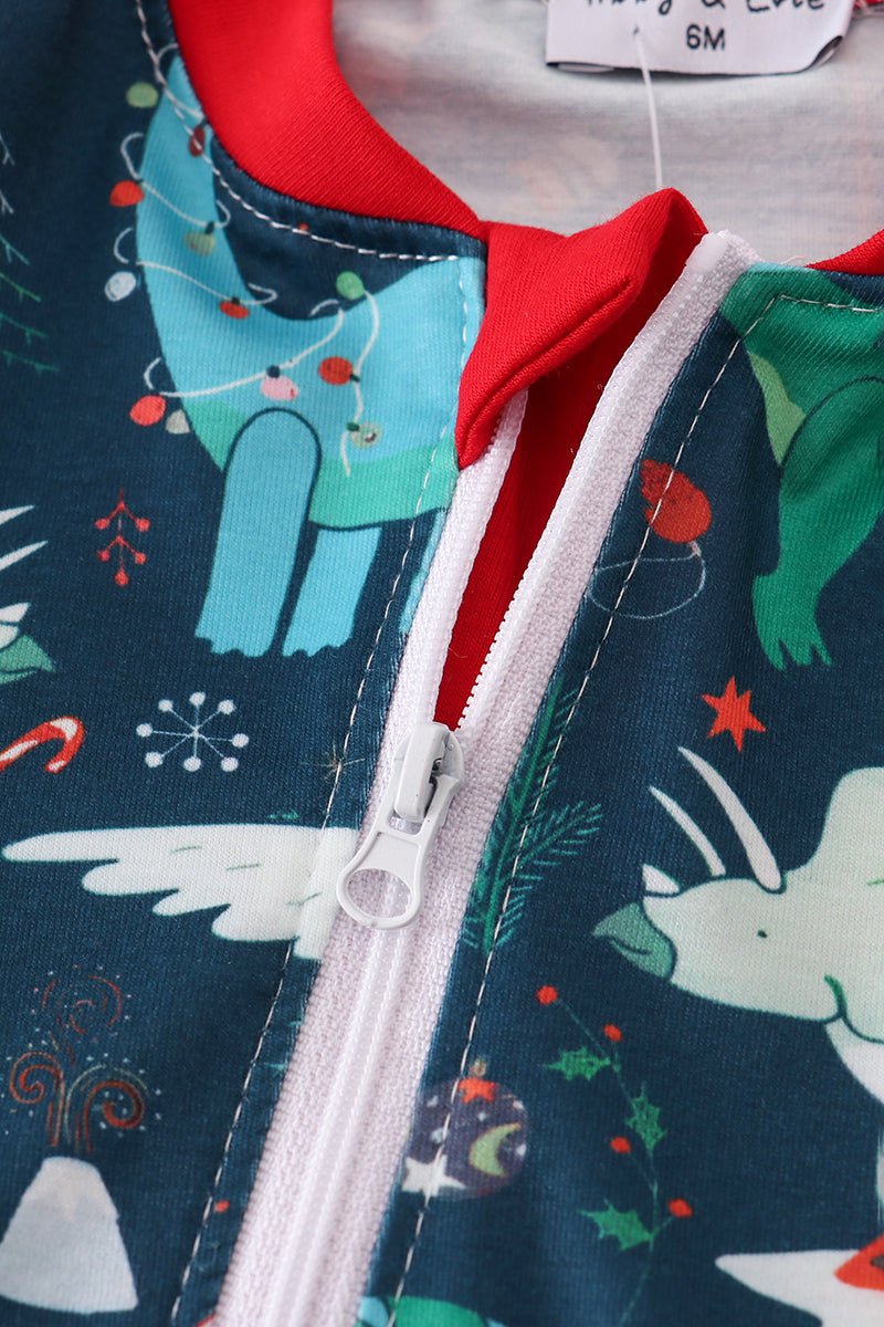 Dino Dreams Zip - Up Jumpsuit – Baby Boy Holiday Pajamas with Rawr - some Charm! - Blue Marc