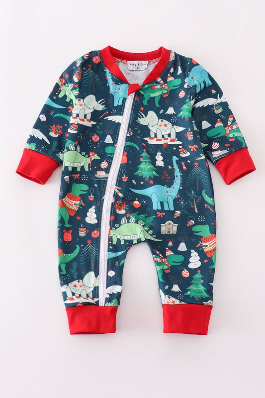 Dino Dreams Zip - Up Jumpsuit – Baby Boy Holiday Pajamas with Rawr - some Charm! - Blue Marc
