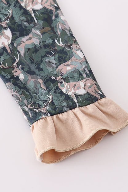 Dream in Style: Girls Forest Deer Ruffle Pajama Set – Soft, Cozy & Holiday - Ready - Blue Marc