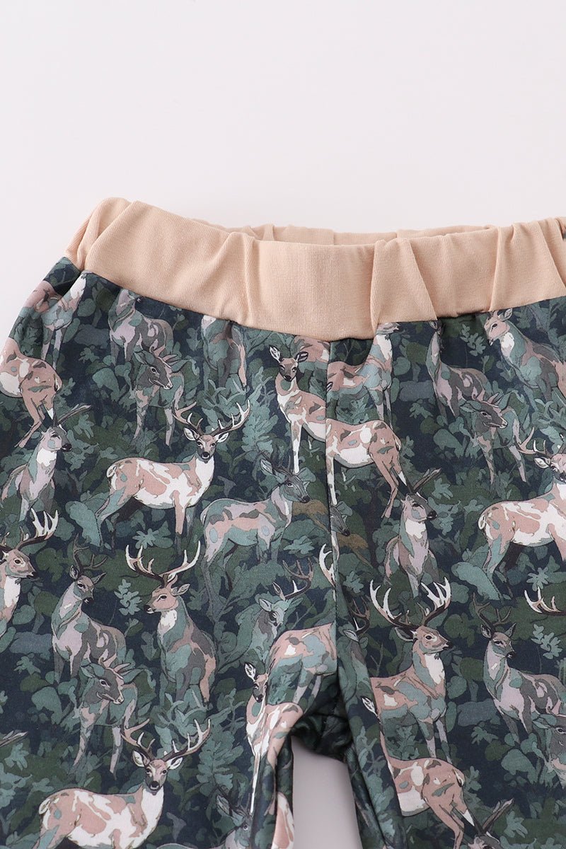 Dream in Style: Girls Forest Deer Ruffle Pajama Set – Soft, Cozy & Holiday - Ready - Blue Marc
