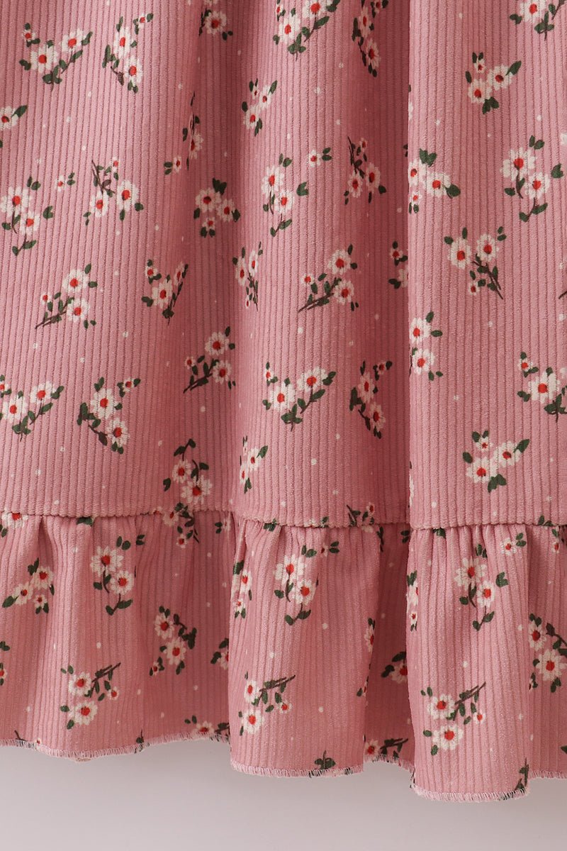 Dusty Rose Floral Corduroy Ruffle Dress – Mommy & Me Matching Style - Blue Marc