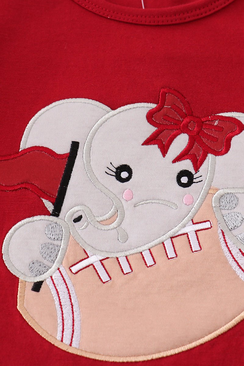 Elephant Touchdown Ruffle Shorts Set – Red & Gingham Baby Girls Outfit - Blue Marc