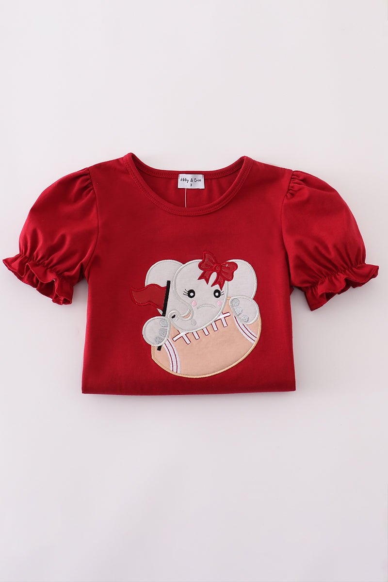 Elephant Touchdown Ruffle Shorts Set – Red & Gingham Baby Girls Outfit - Blue Marc
