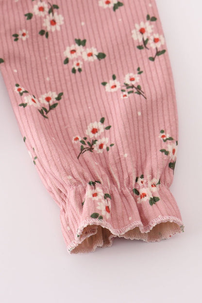 Fall Floral Baby Girl Corduroy Romper – Ruffle Trim & Button Detail - Blue Marc