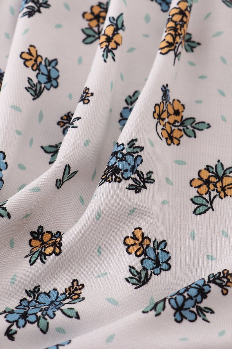 Fall Floral Twirl Dress – Short Sleeve Girls Dress - Blue Marc