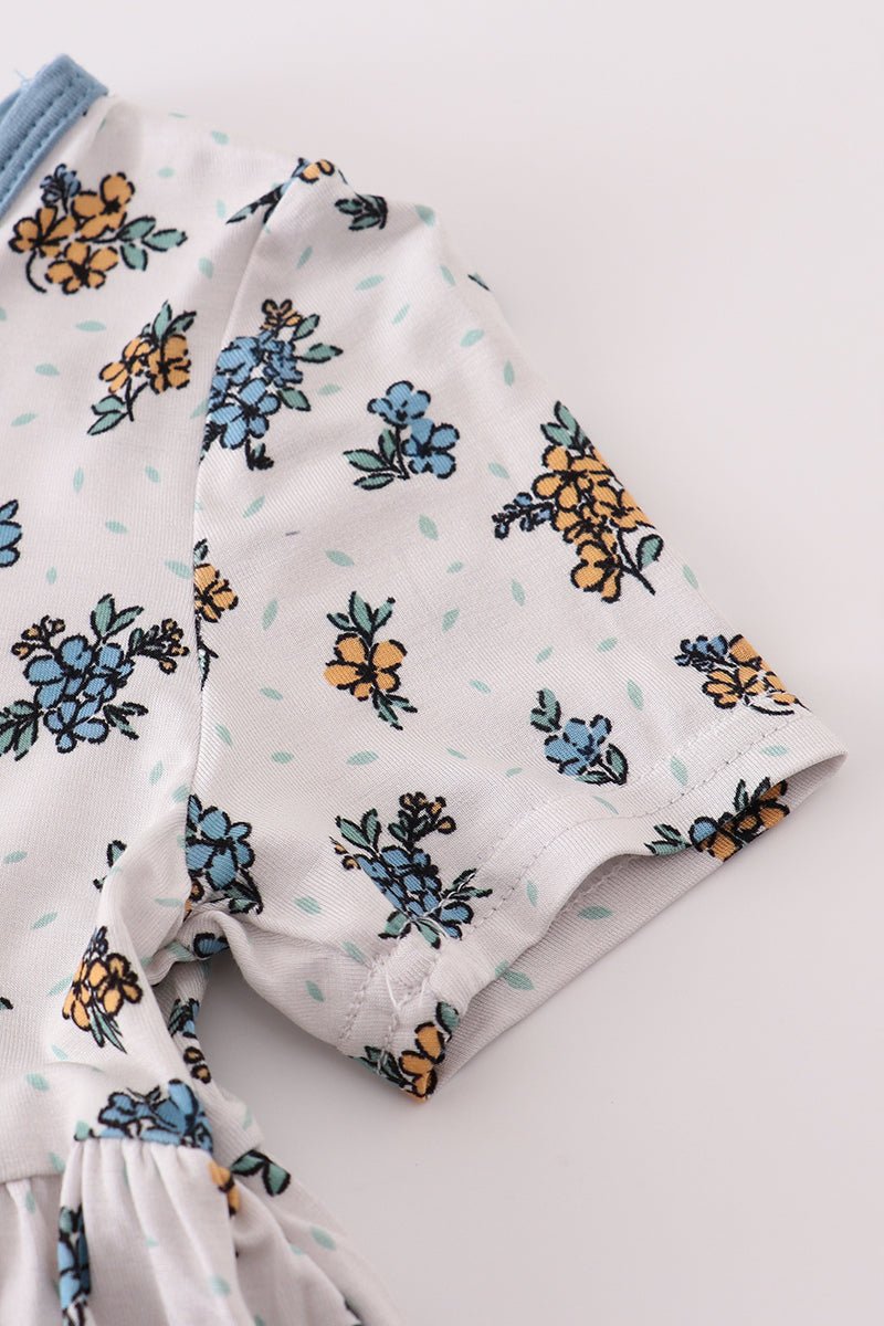 Fall Floral Twirl Dress – Short Sleeve Girls Dress - Blue Marc
