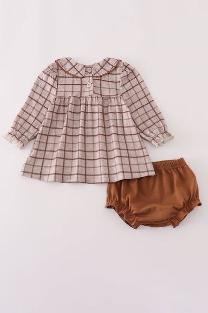 Fall Grid Plaid Baby Girl Set – Long Sleeve Top & Bloomers - Blue Marc