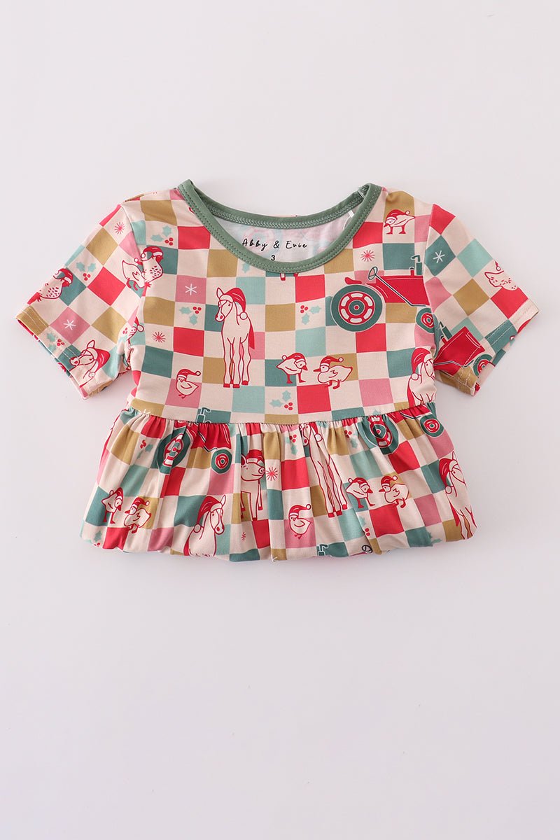 Festive Holiday Checkered Dress for Girls – Short Sleeve Twirl Style - Blue Marc