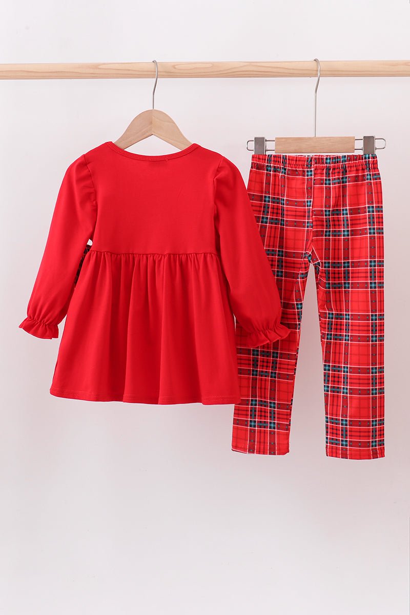 Festive Red Plaid Christmas Tree Tunic & Legging Set – Girls 2 - Piece - Blue Marc