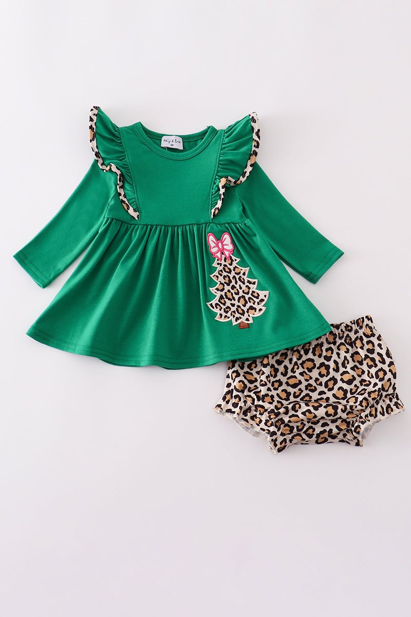 Fierce & Festive: Leopard Tree Holiday Baby Girl Set - Blue Marc