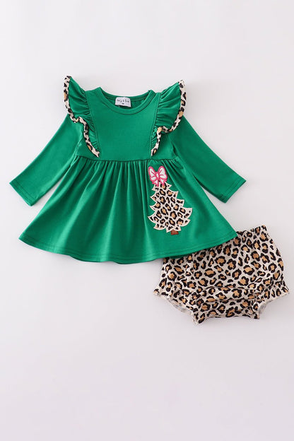 Fierce & Festive: Leopard Tree Holiday Baby Girl Set - Blue Marc