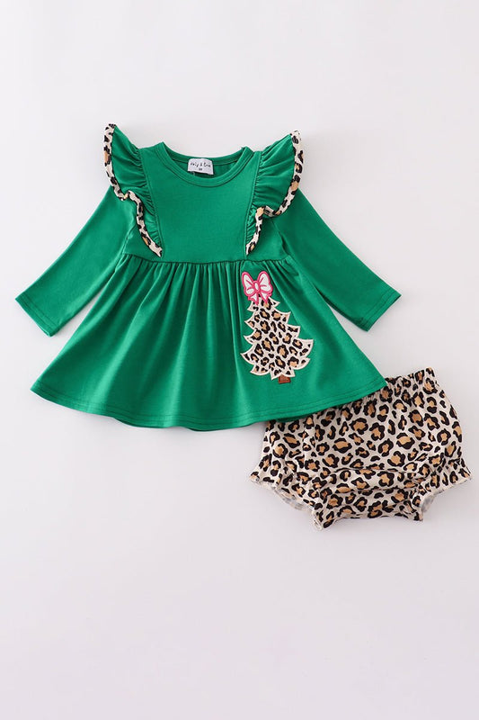 Fierce & Festive: Leopard Tree Holiday Baby Girl Set - Blue Marc