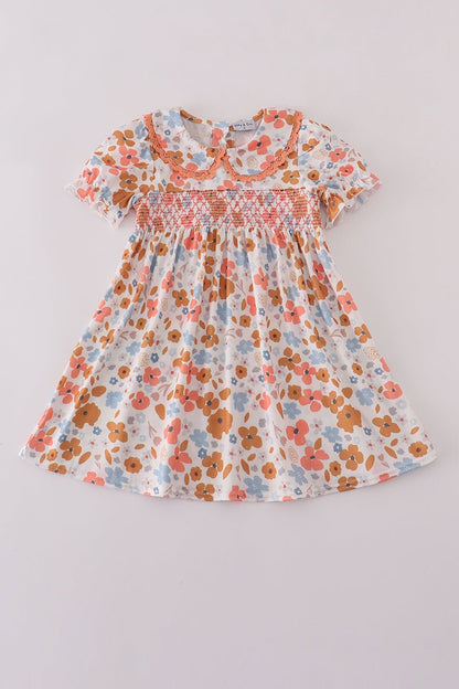 Floral Smocked Girls Dress – Fall Baby & Toddler Outfit - Blue Marc