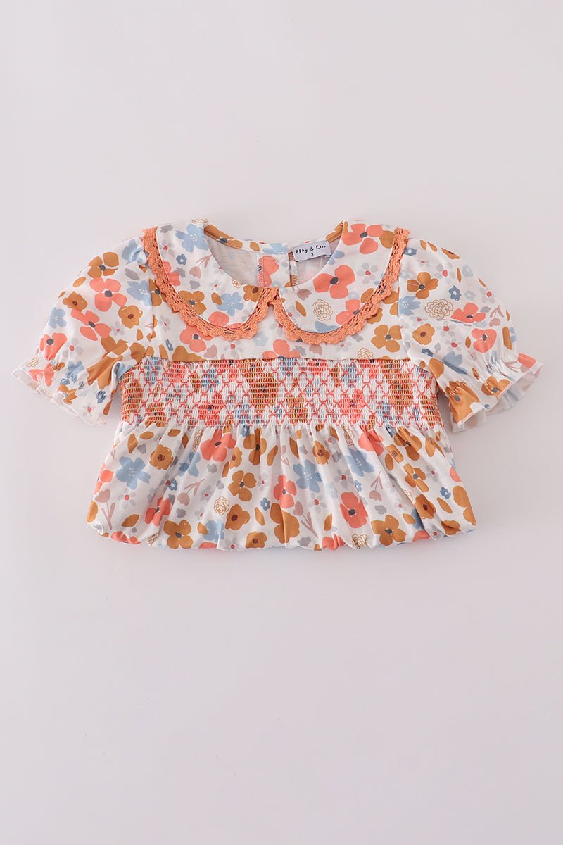 Floral Smocked Girls Dress – Fall Baby & Toddler Outfit - Blue Marc