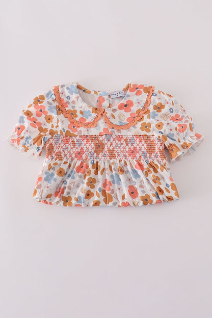 Floral Smocked Girls Dress – Fall Baby & Toddler Outfit - Blue Marc