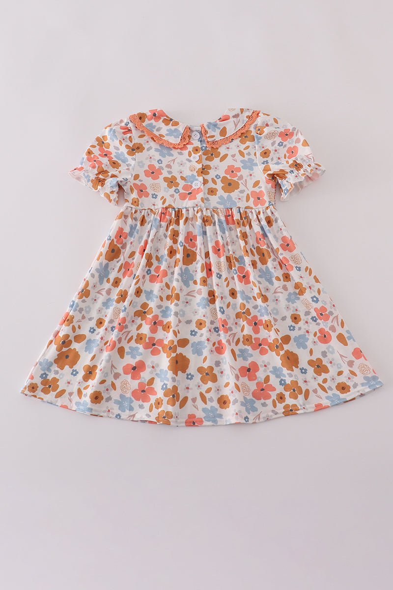 Floral Smocked Girls Dress – Fall Baby & Toddler Outfit - Blue Marc