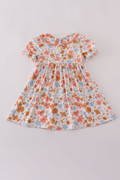 Floral Smocked Girls Dress – Fall Baby & Toddler Outfit - Blue Marc