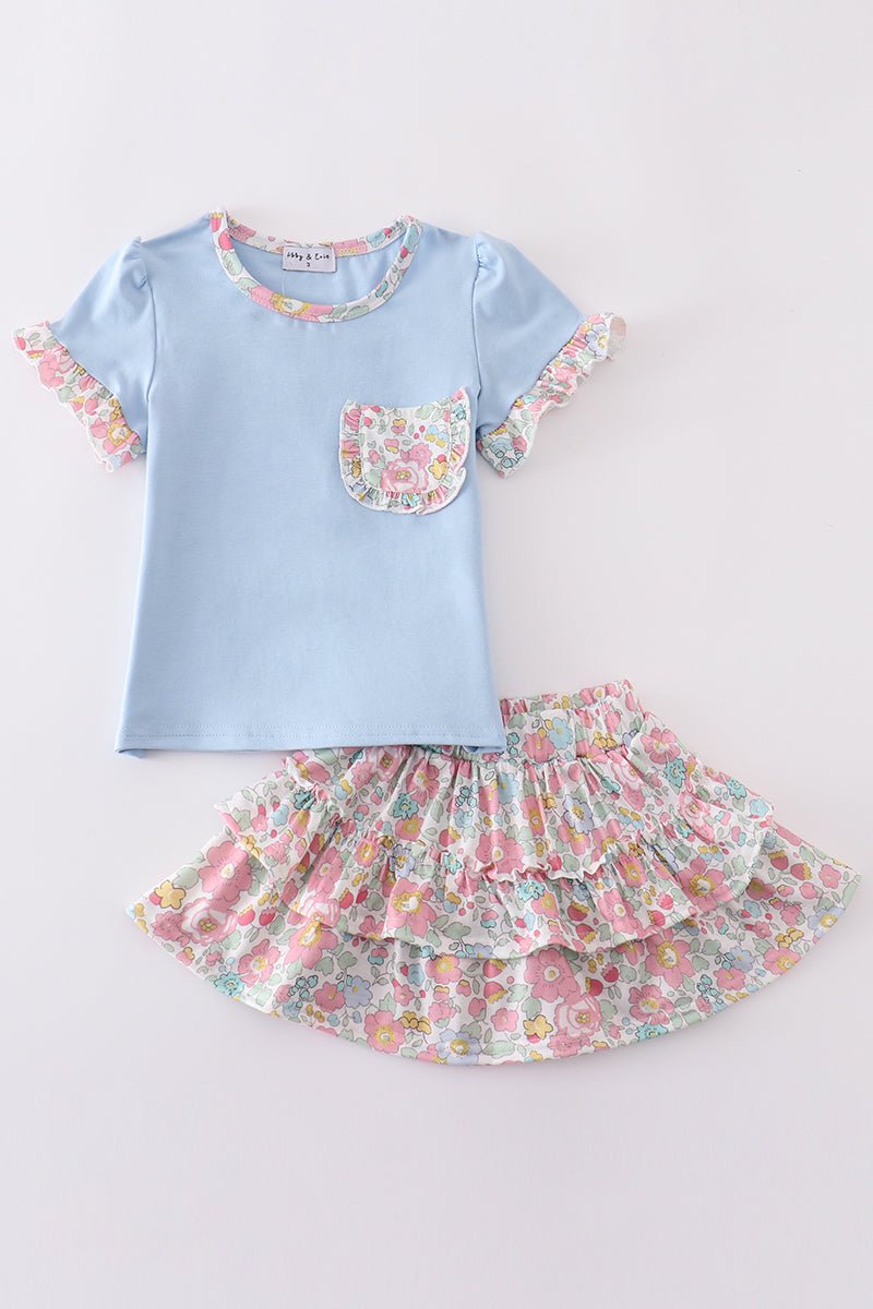 Floral Tiered Skort Set – Playful & Stylish for Girls 🌸💙 - Blue Marc