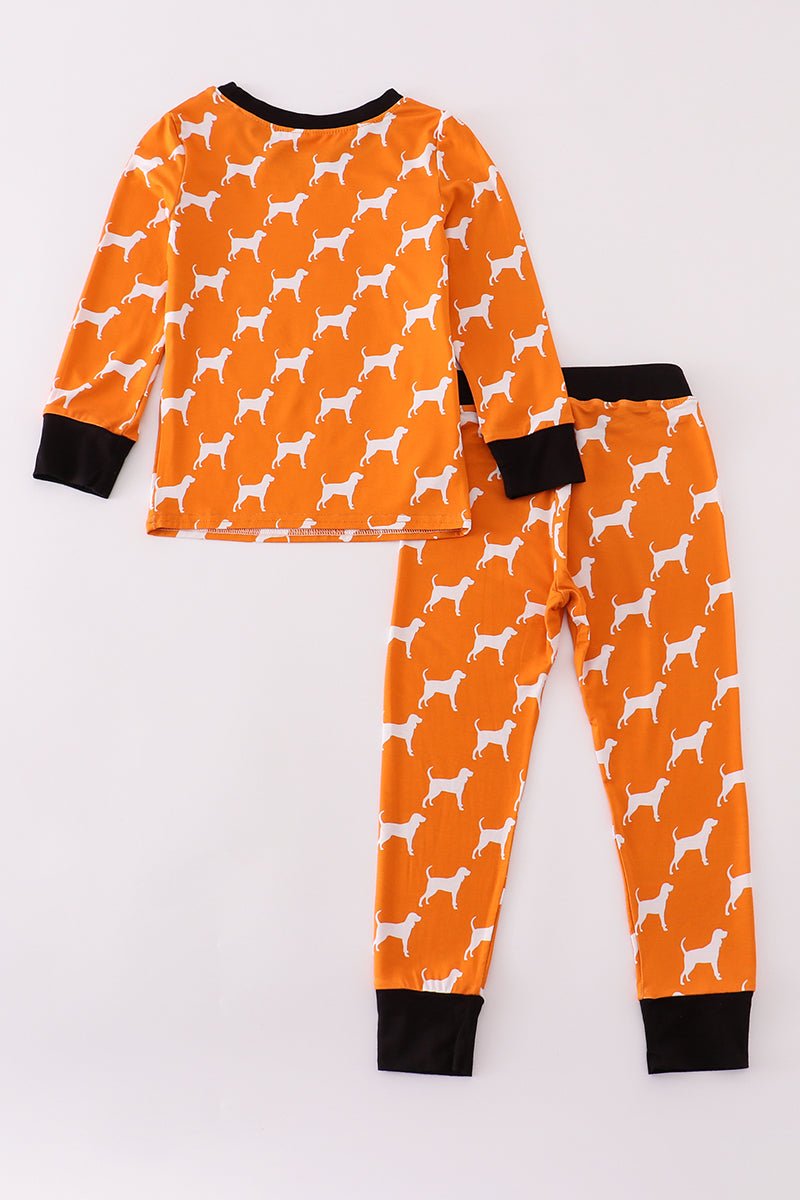 Game Day Hound Boys Pajama Set – Orange & Black Dog Print - Blue Marc