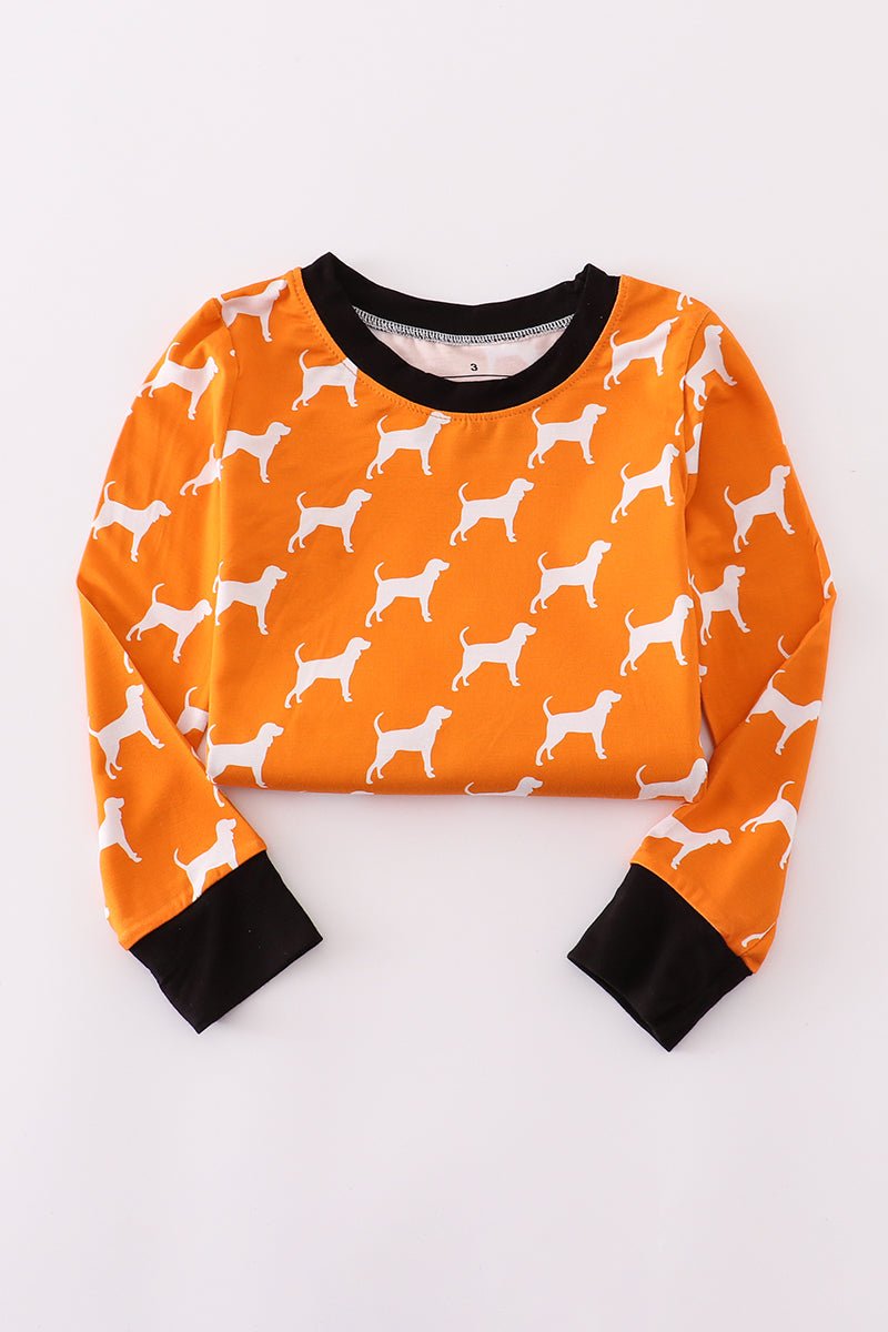 Game Day Hound Boys Pajama Set – Orange & Black Dog Print - Blue Marc