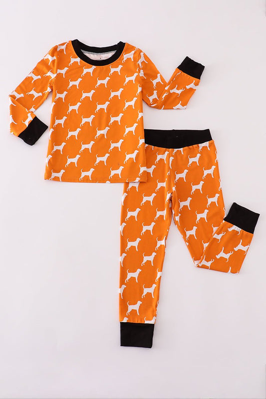 Game Day Hound Boys Pajama Set – Orange & Black Dog Print - Blue Marc