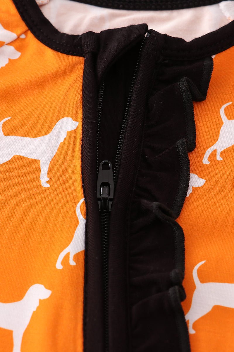 Game Day Pup Zip Baby Romper – Orange Dog Print Pajamas - Blue Marc