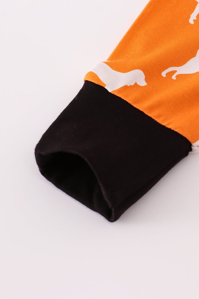 Game Day Pup Zip Baby Romper – Orange Dog Print Pajamas - Blue Marc