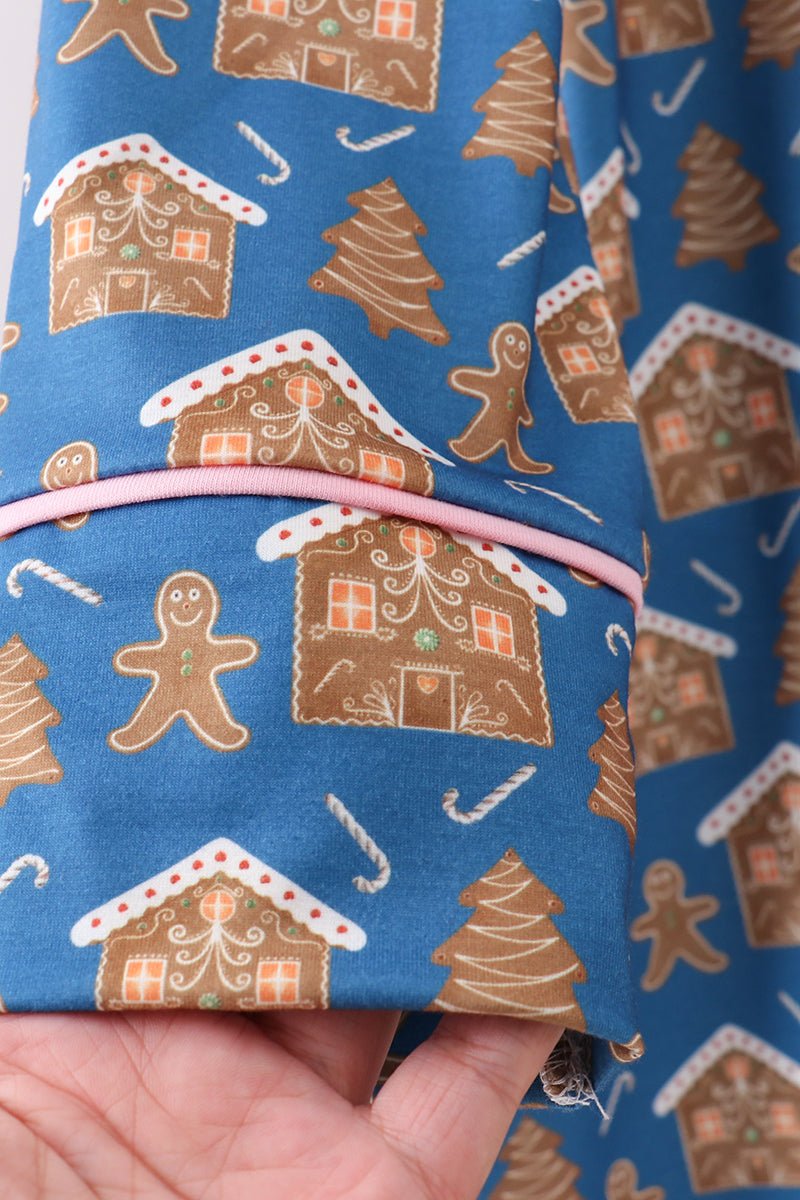 Gingerbread Dreams Women's Holiday Sleep Gown – Sweet & Cozy Festive Loungewear - Blue Marc