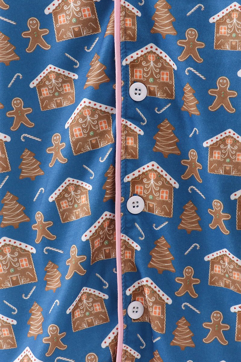 Gingerbread Dreams Women's Holiday Sleep Gown – Sweet & Cozy Festive Loungewear - Blue Marc