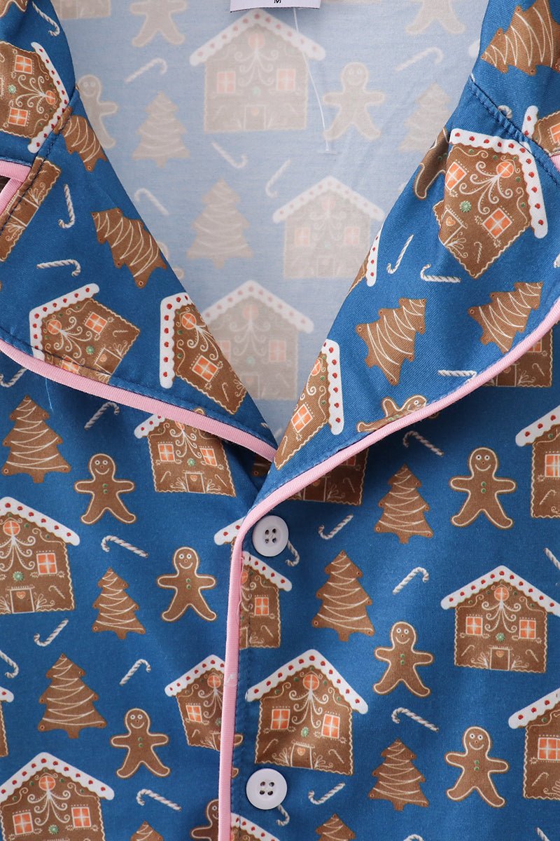 Gingerbread Dreams Women's Holiday Sleep Gown – Sweet & Cozy Festive Loungewear - Blue Marc