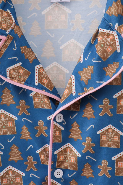 Gingerbread Dreams Women's Holiday Sleep Gown – Sweet & Cozy Festive Loungewear - Blue Marc