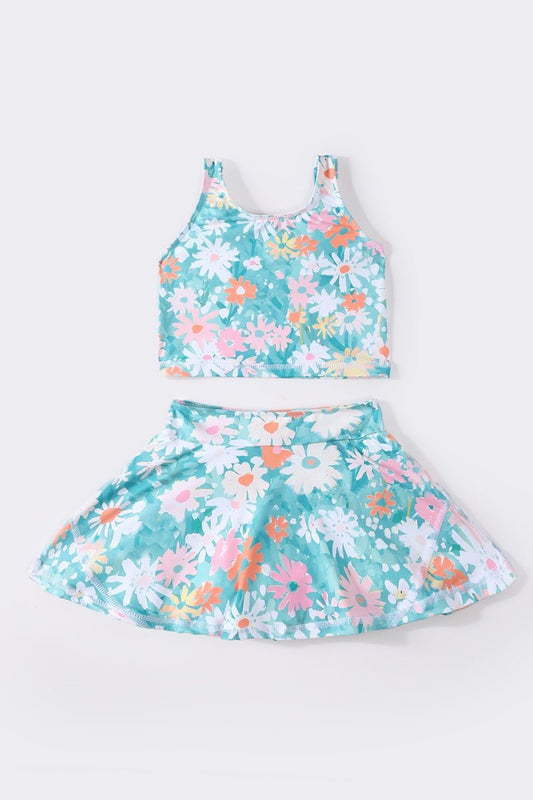 🌼 Girls 2 - Piece Floral Swim Set – Cute Summer Bikini with Skirt | Toddler & Kid Sizes - Blue Marc