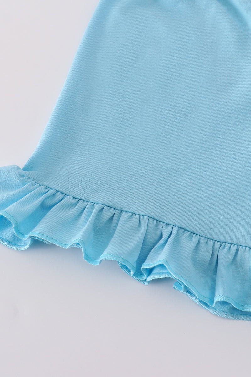 🌊 Girls Blue Seashell Embroidered Top & Ruffle Shorts Set – Coastal Summer Vibes - Blue Marc