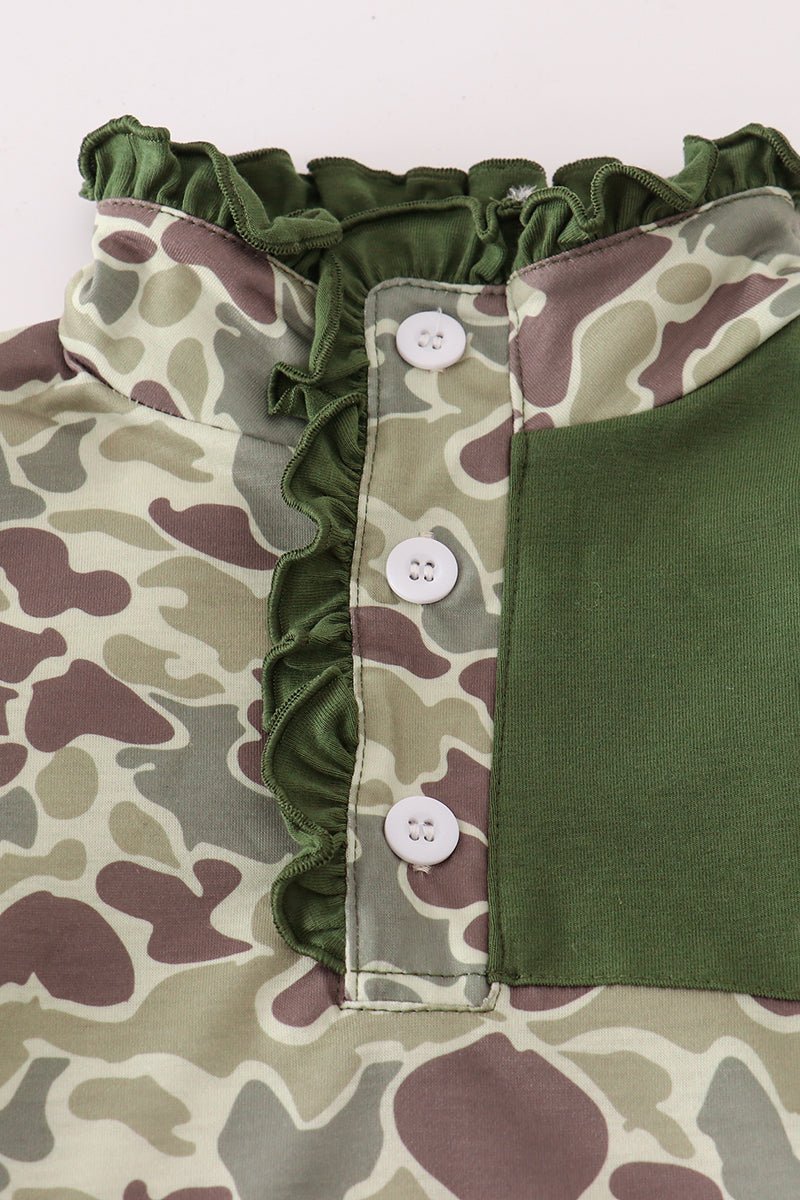 Girls Camo Ruffle Hoodie Set – Hunting Dog Fall Outfit - Blue Marc
