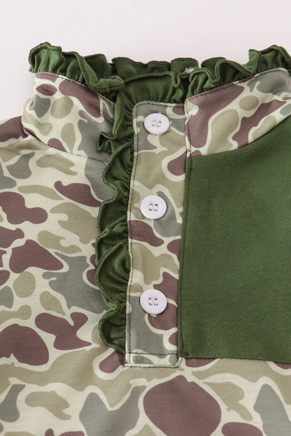 Girls Camo Ruffle Hoodie Set – Hunting Dog Fall Outfit - Blue Marc