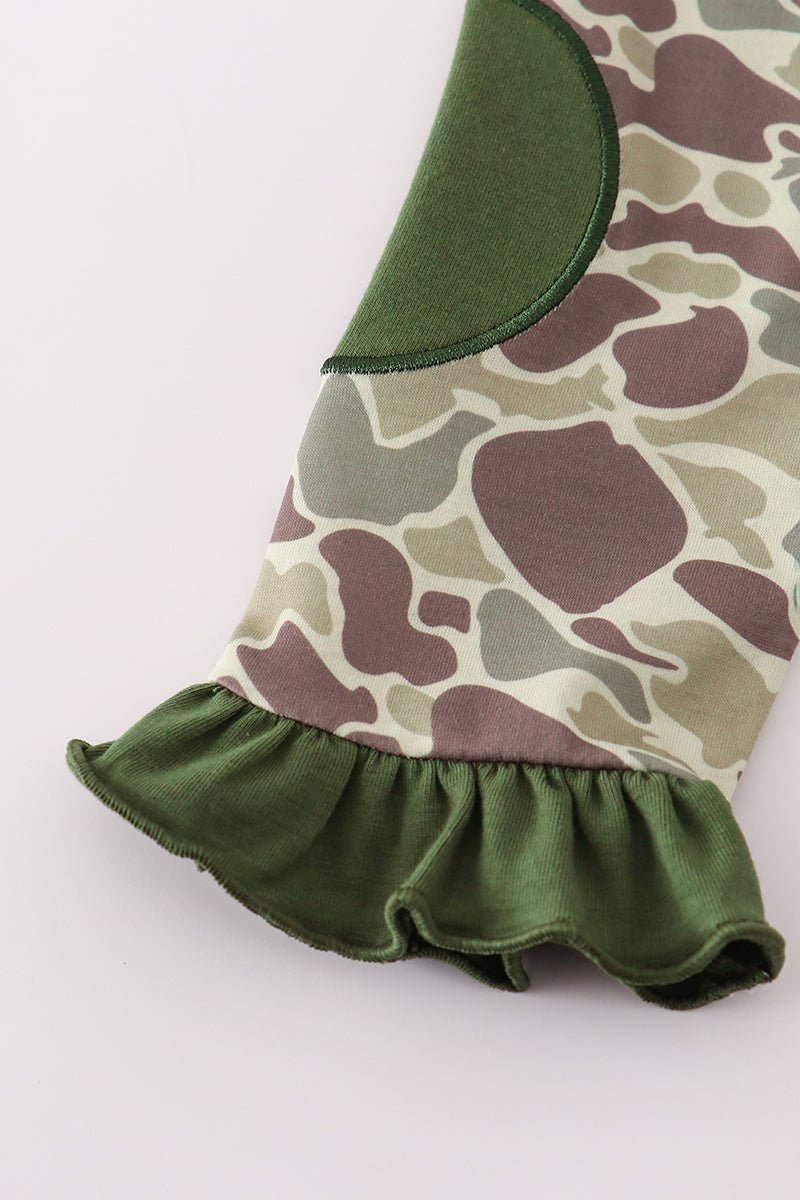 Girls Camo Ruffle Hoodie Set – Hunting Dog Fall Outfit - Blue Marc