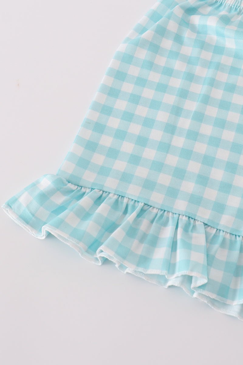 Girls' Floral and Gingham Ruffle Outfit – Charming and Playful Summer Set - Blue Marc